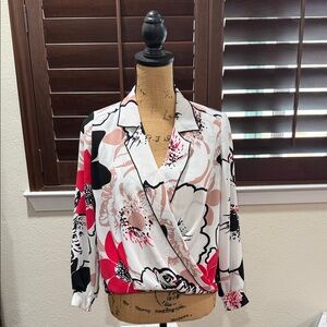 Alfani Vibrant Floral Blouse - Red, Black, White